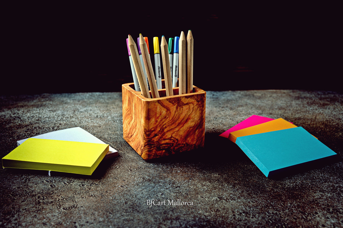 Custom Olive Wood Pencil Holder: Personalized Desk Organizer