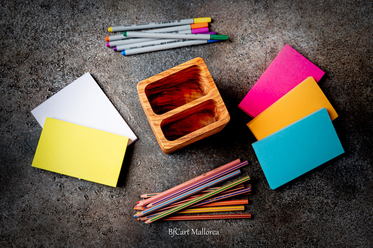 Handmade Olive Wood Square Pencil Holder, Desk Organizer