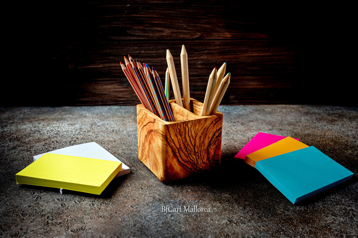 Custom Olive Wood Pencil Holder: Personalized Desk Organizer