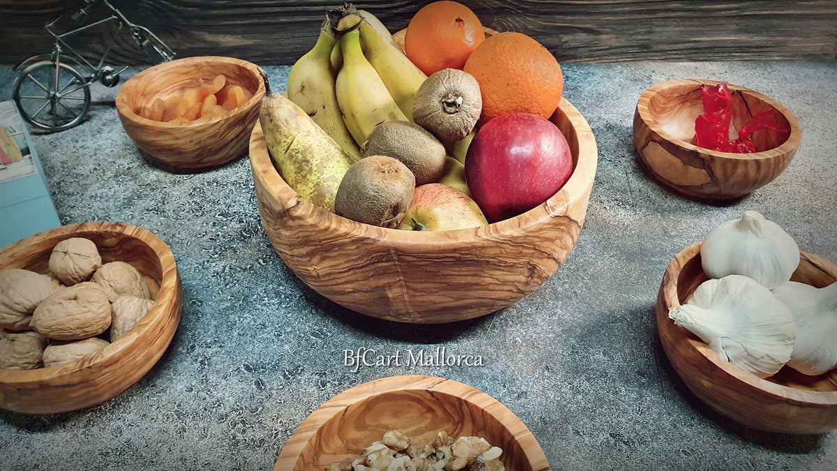 Set big Bowl and 6 Individual Olive Wood small Bowls, Mixing bowl and main large bowl, Main bowl and 6 serving bowl Appetizers and Sauces