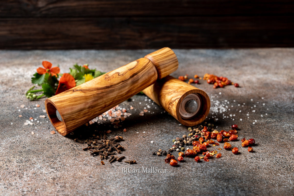 Handcrafted Olive Wood Pepper Mill with Adjustable Ceramic Grinder