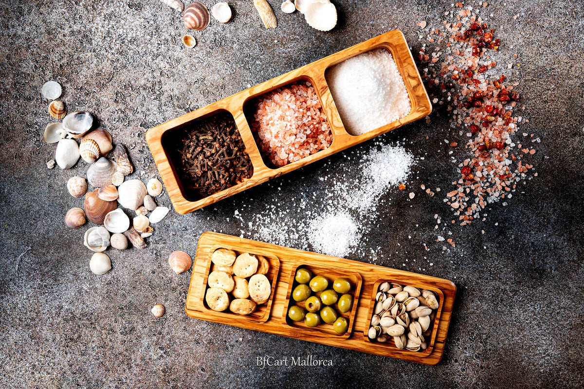 Olive Wood Salt Box with Lid, 3-Compartment Salt Cellar, Handmade Spice Box, Personalized Kitchen Gift