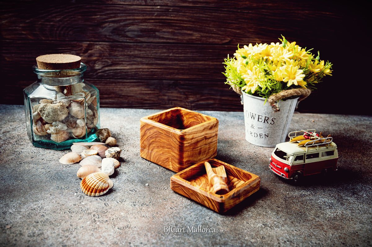 Custom Olive Wood Salt Cellar: Magnetic Lid & Spoon