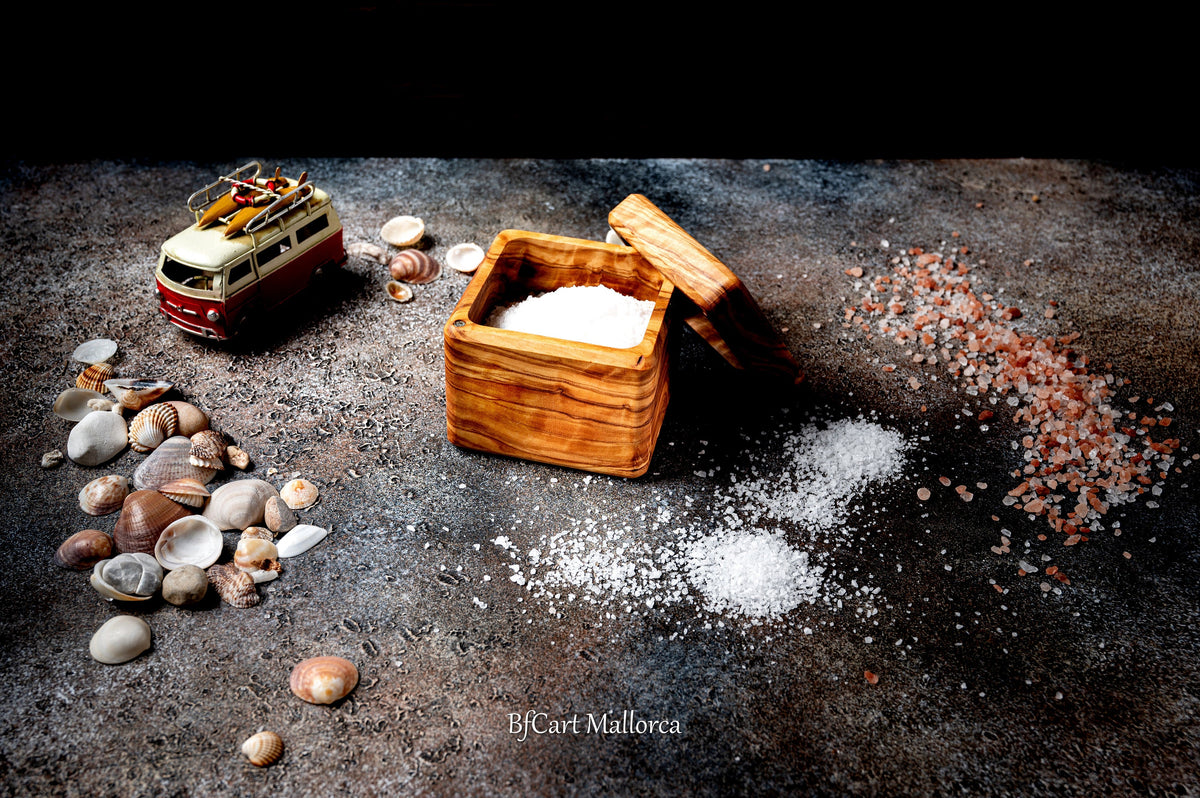 Custom Olive Wood Salt Cellar: Magnetic Lid & Spoon
