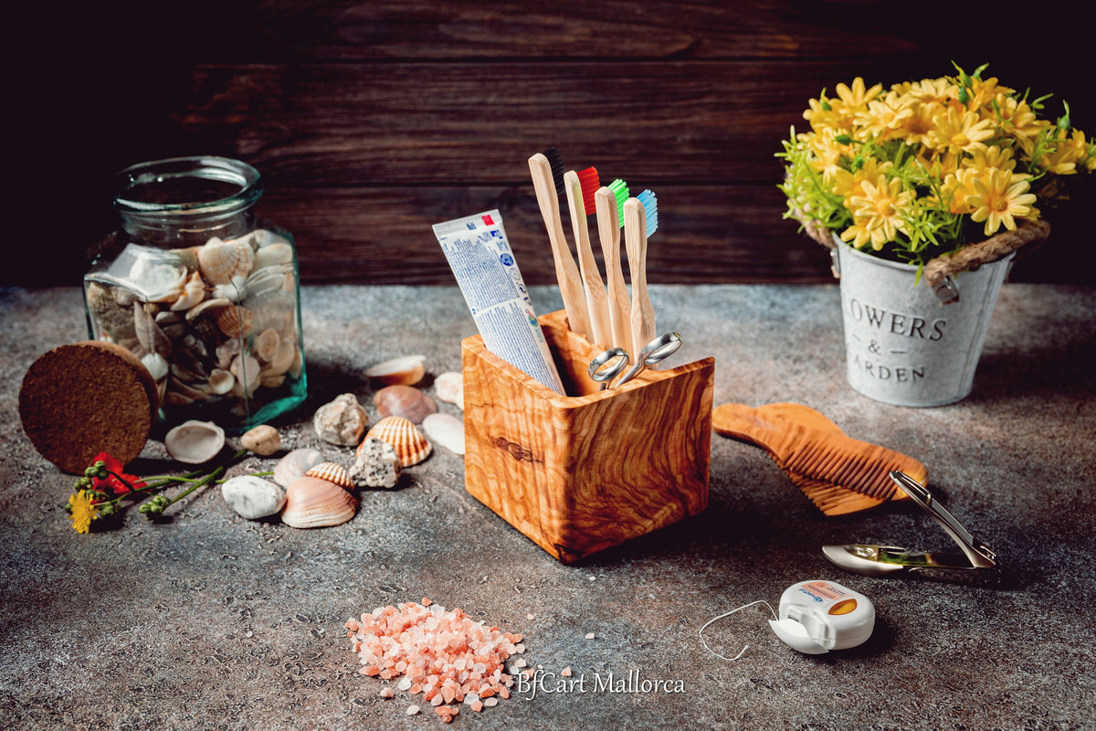Custom Olive Wood Toothbrush Holder, Family Gift