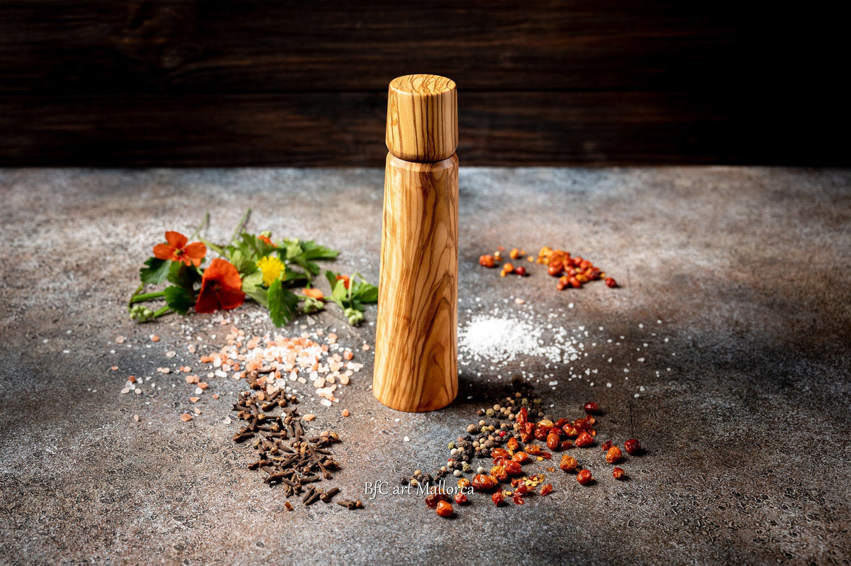 Handcrafted Olive Wood Pepper Mill with Adjustable Ceramic Grinder