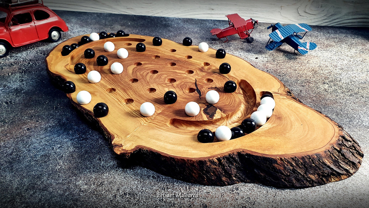 Marble Solitaire Game Board With 36 Glass Balls Handmade Olive Wood customizable, Vintage Classic Solitaire Board Game, Classic Board Game