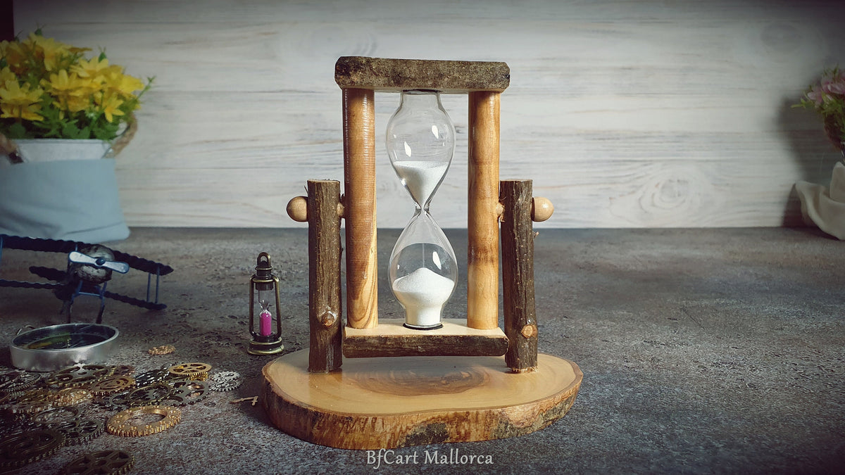 Handmade Olive Wood Hourglass, Rustic 5 Minute Sand Timer