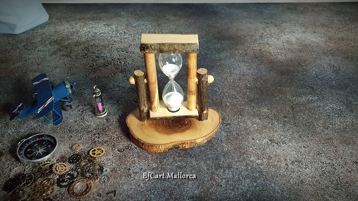 Handmade Olive Wood Hourglass, Rustic 5 Minute Sand Timer