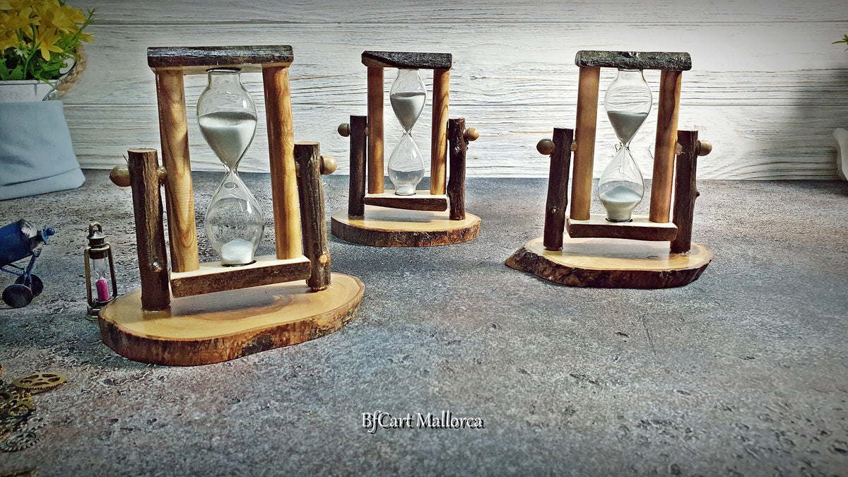 Handmade Olive Wood Hourglass, Rustic 5 Minute Sand Timer