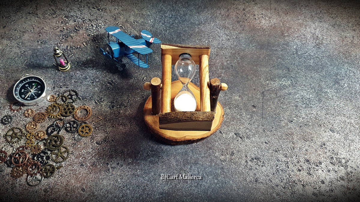 Handmade Olive Wood Hourglass, Rustic 5 Minute Sand Timer