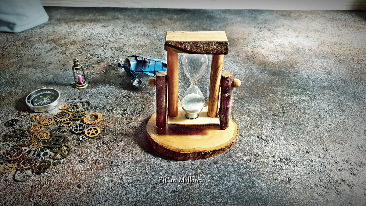 Handmade Olive Wood Hourglass, Rustic 5 Minute Sand Timer