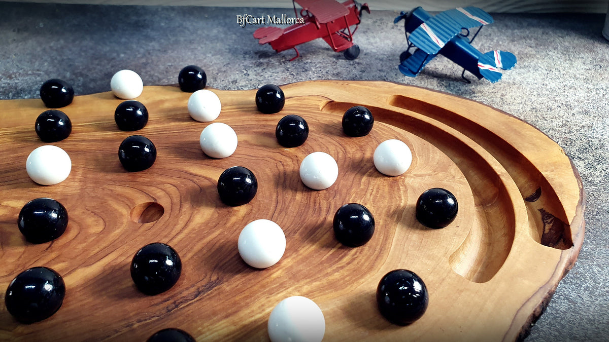 Marble Solitaire Game Board With 36 Glass Balls Handmade Olive Wood customizable, Vintage Classic Solitaire Board Game, Classic Board Game