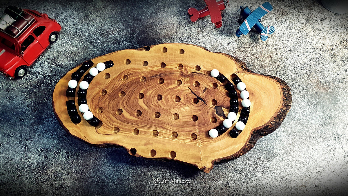 Marble Solitaire Game Board With 36 Glass Balls Handmade Olive Wood customizable, Vintage Classic Solitaire Board Game, Classic Board Game