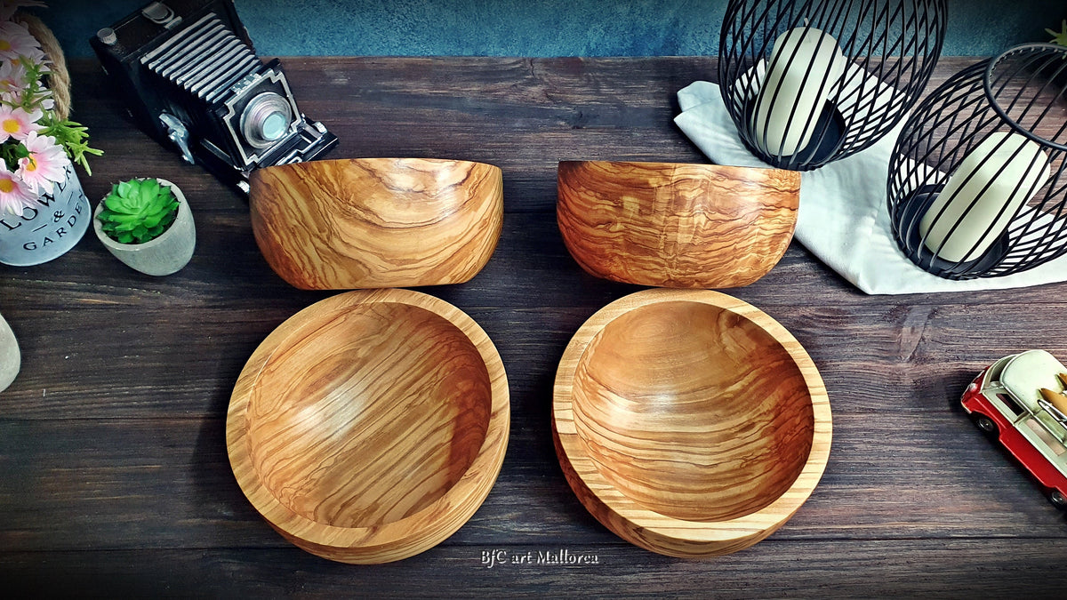 Cereal and Fruit Breakfast Bowls of Olive Wood , Handmade Kitchen Bowl Set for Desserts