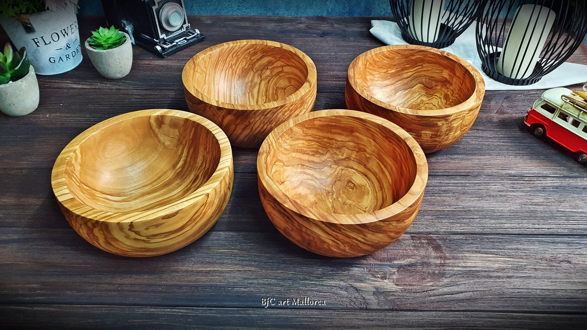 Cereal and Fruit Breakfast Bowls of Olive Wood , Handmade Kitchen Bowl Set for Desserts