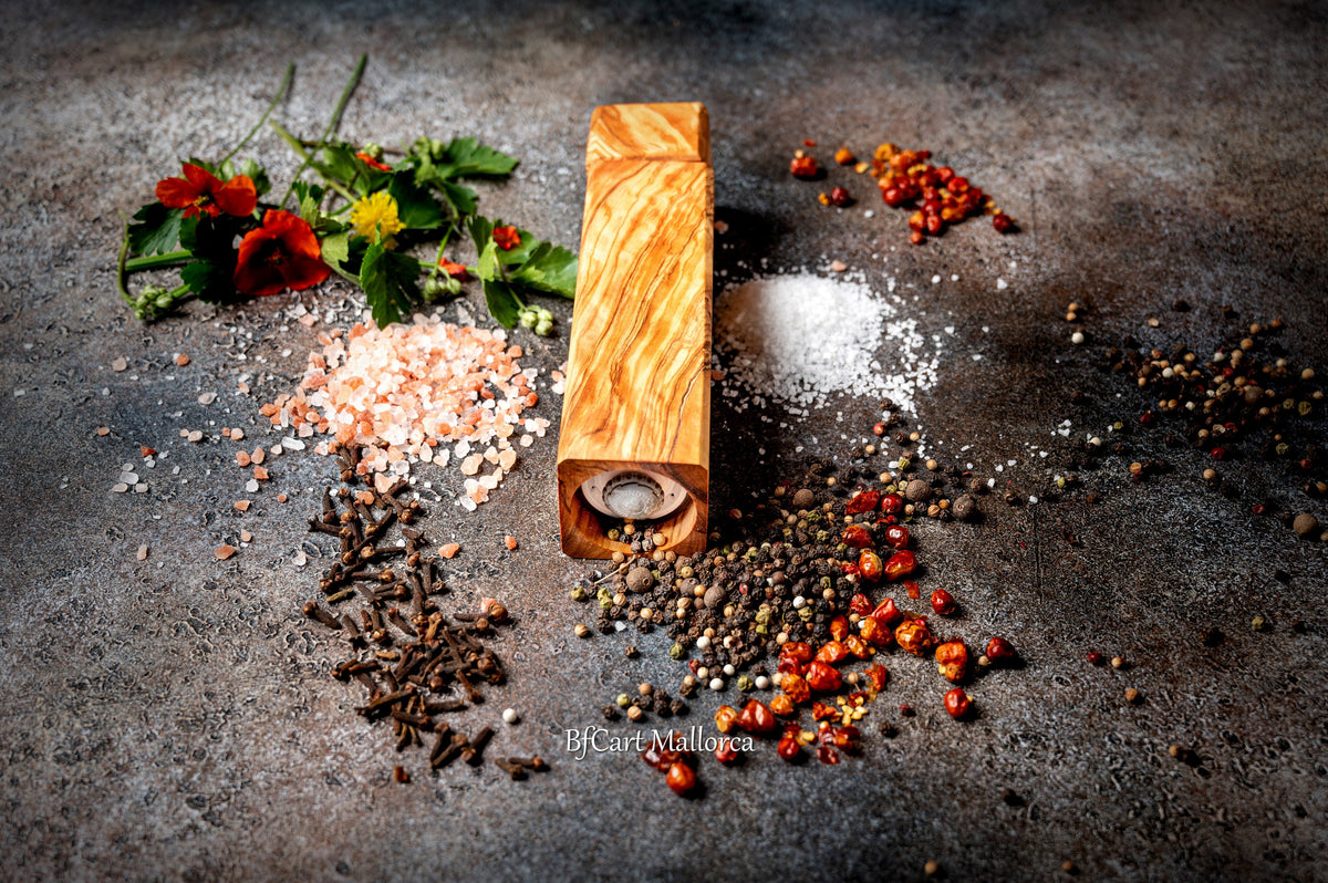 Personalized Olive Wood Pepper Mill, Engraved Salt or Spice Grinder, Rustic Kitchen Gift for Him, Handmade Cooking Gift