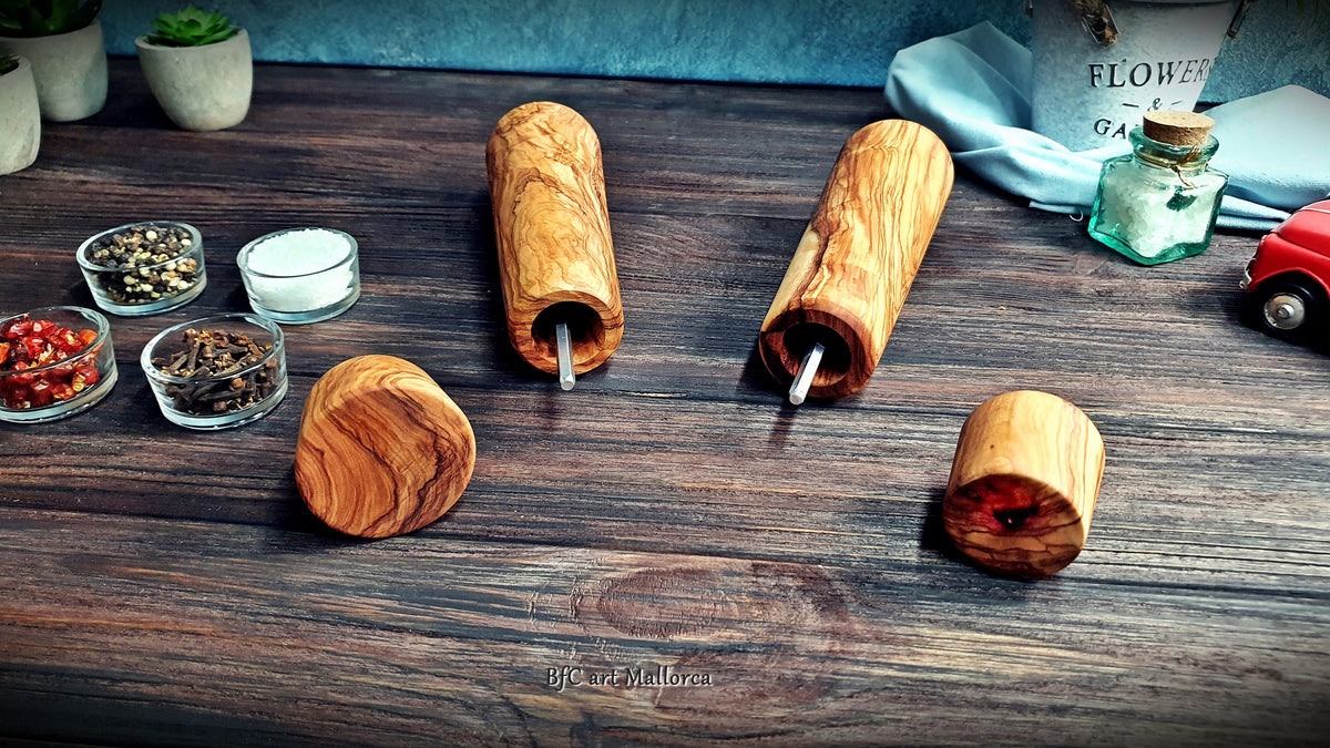 Wooden Salt and Pepper Ceramic Grinder Set, Handcrafted Wooden Pepper Mill vintage, Handmade Grinding for Peppers and Salts