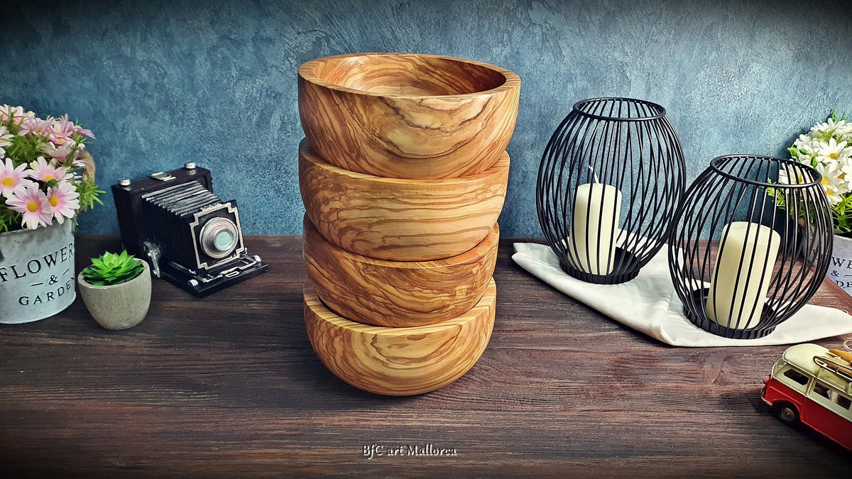 Cereal and Fruit Breakfast Bowls of Olive Wood , Handmade Kitchen Bowl Set for Desserts