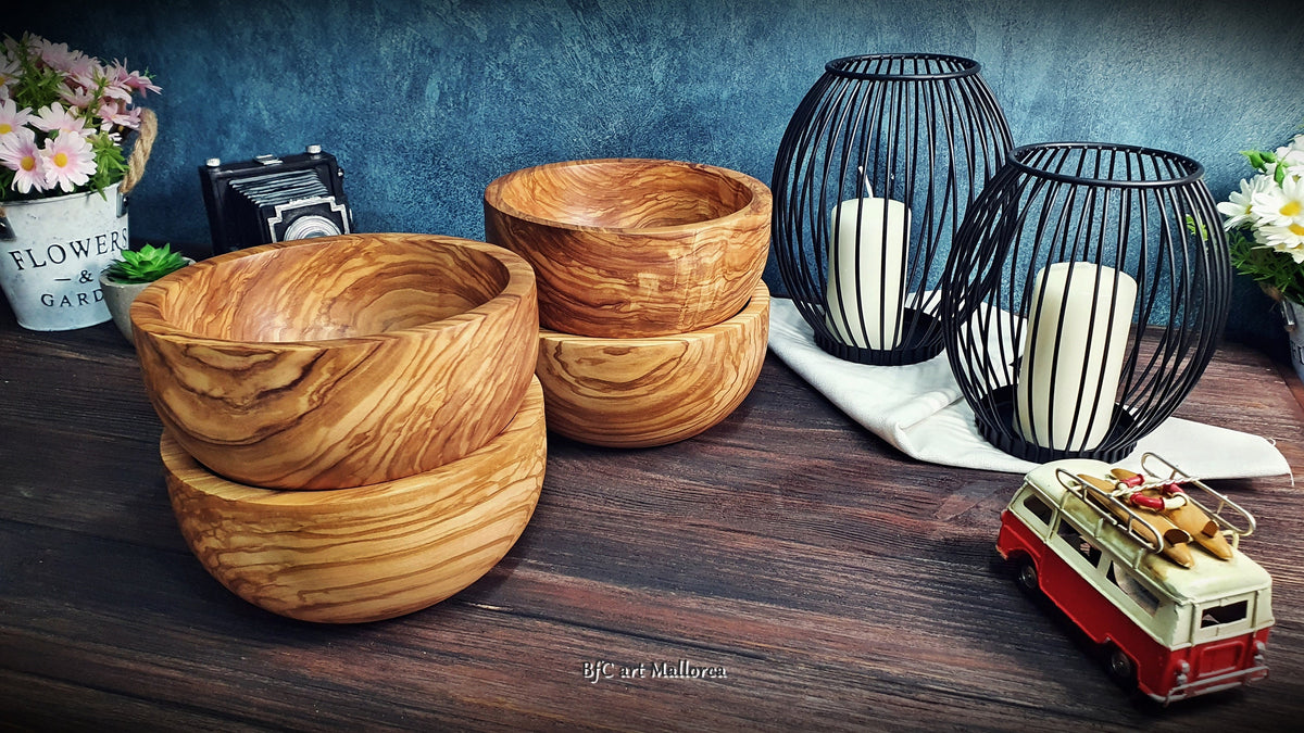 Cereal and Fruit Breakfast Bowls of Olive Wood , Handmade Kitchen Bowl Set for Desserts