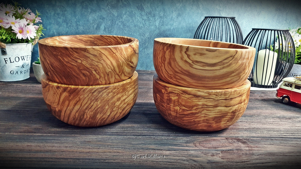 Cereal and Fruit Breakfast Bowls of Olive Wood , Handmade Kitchen Bowl Set for Desserts