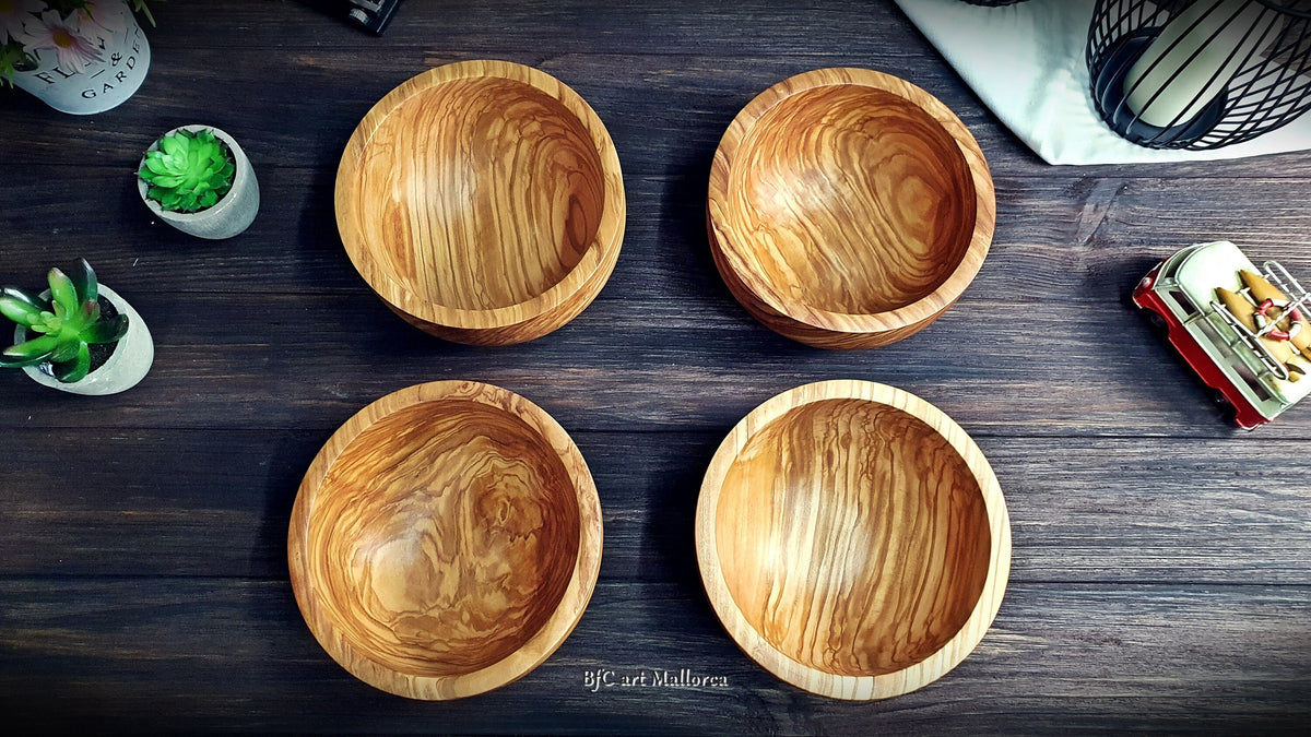 Cereal and Fruit Breakfast Bowls of Olive Wood , Handmade Kitchen Bowl Set for Desserts