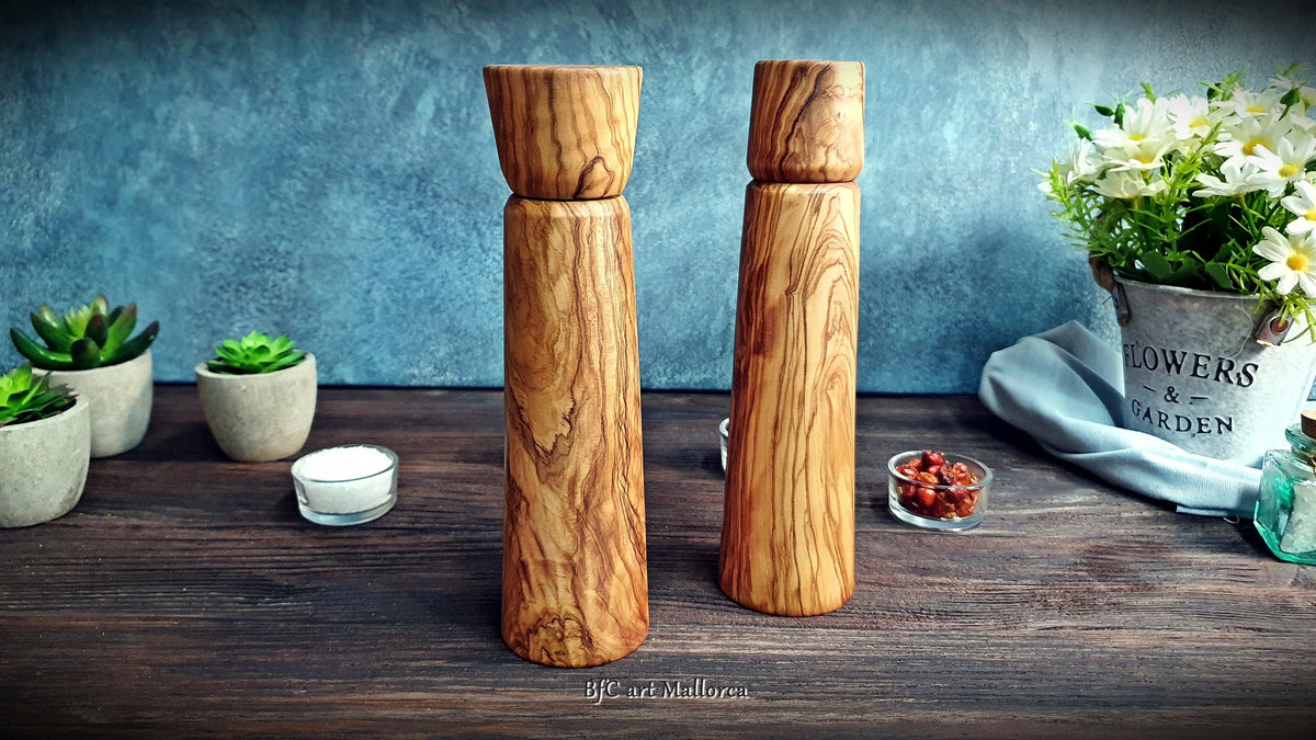 Wooden Salt and Pepper Ceramic Grinder Set, Handcrafted Wooden Pepper Mill vintage, Handmade Grinding for Peppers and Salts