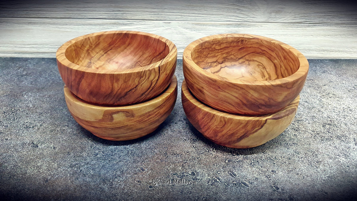 Salad Bowl Olive Wood custom set 4, Custom small bowl wedding gift, Breakfast Bowl, Cereal Bowl, Wooden Fruit Bowl, Bowl ndividual Salads