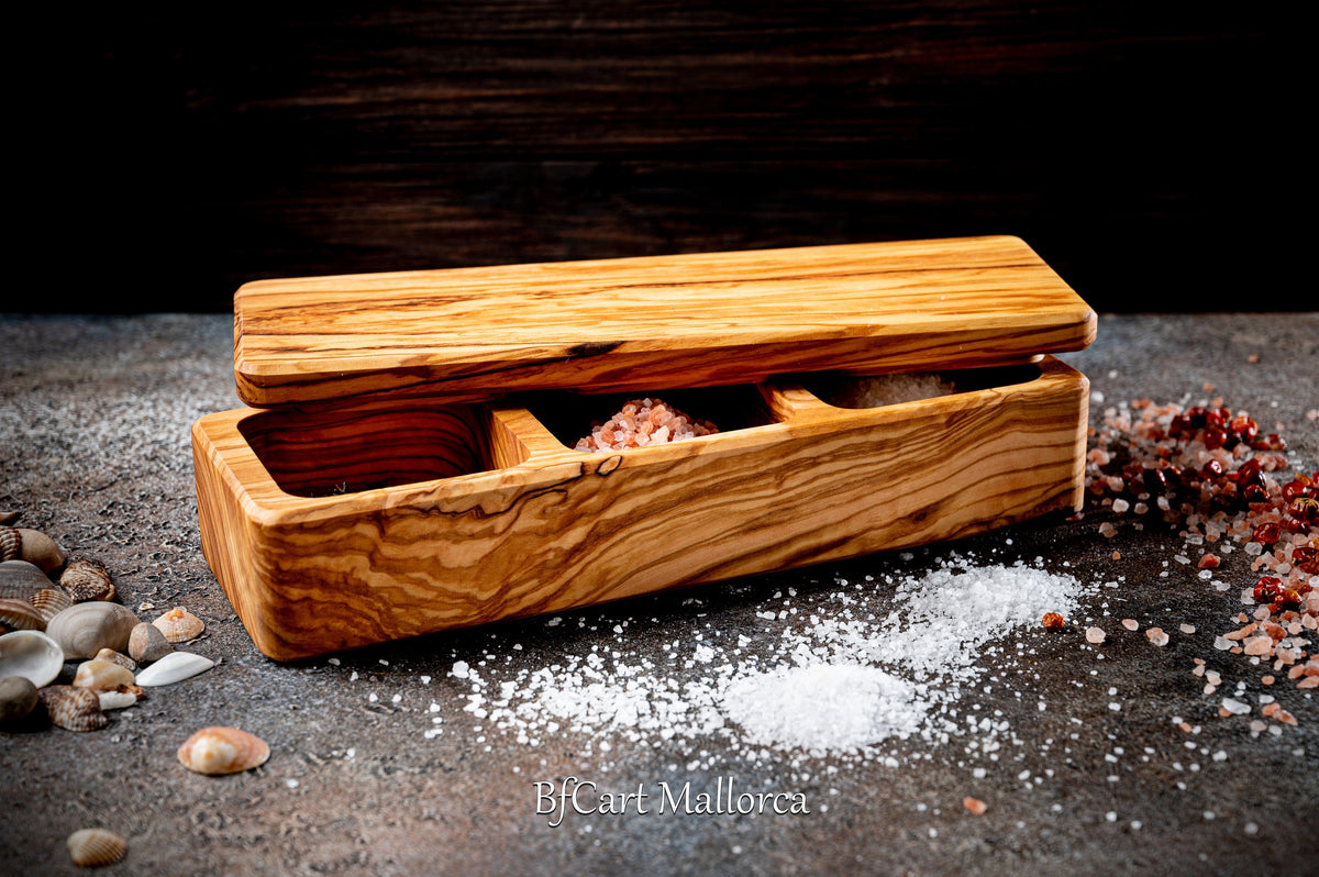 Custom Salt Box Kitchen with a Lid, Wooden Salt Box Large house decor, Salt Storage, Wooden Salt Cellar Set, Salt Container with Spoon