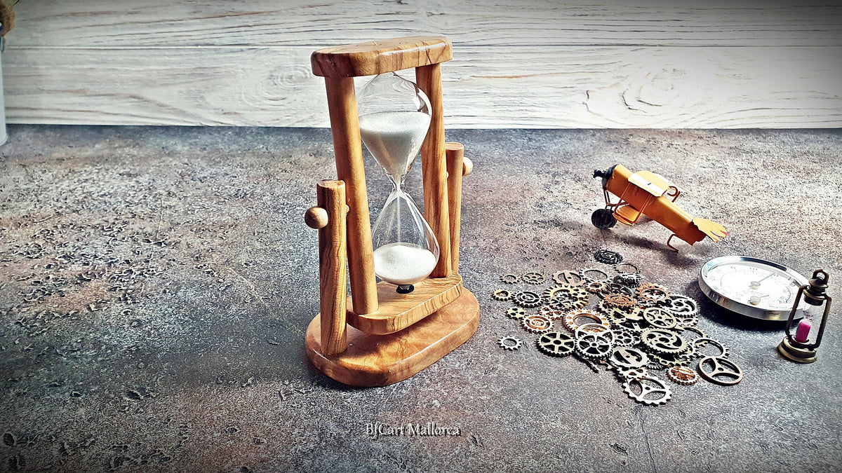 Rotating Olive Wood Sand Timer: Customizable 3-Minute Hourglass