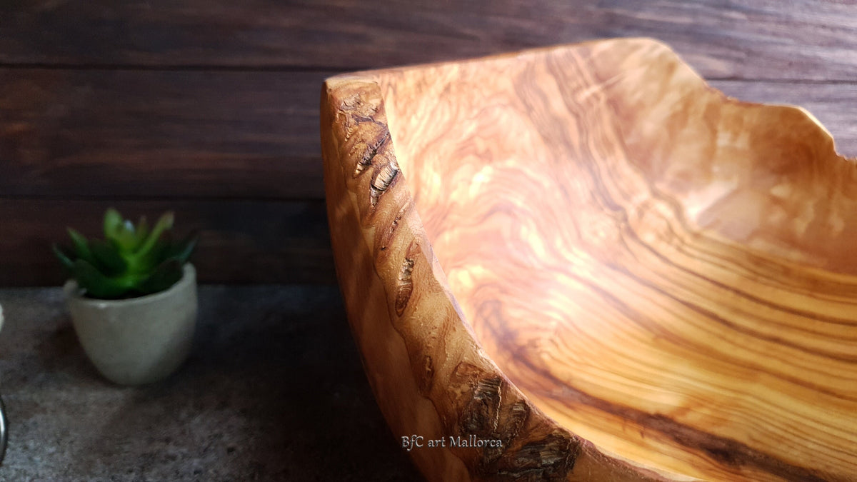 Rustic Olive Wood Salad Bowl, Handmade Live Edge Fruit Bowl