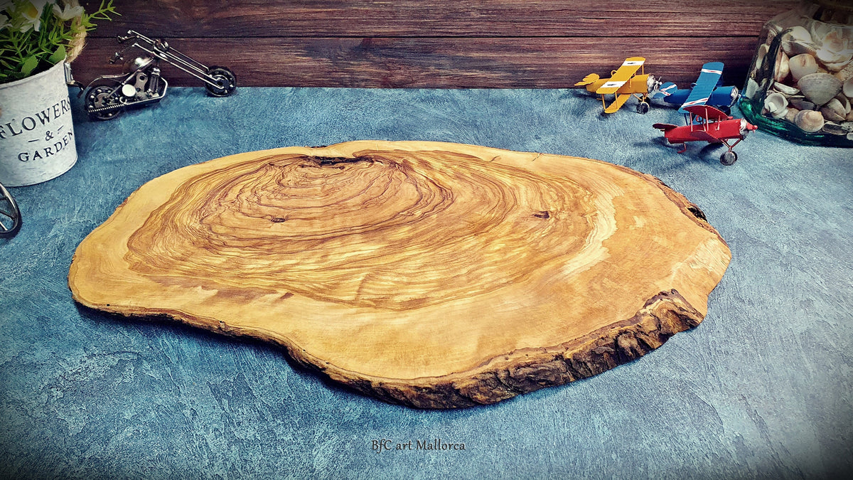 Rustic Olive Wood Cutting Board: Large Kitchen Board with Natural Bark Edge