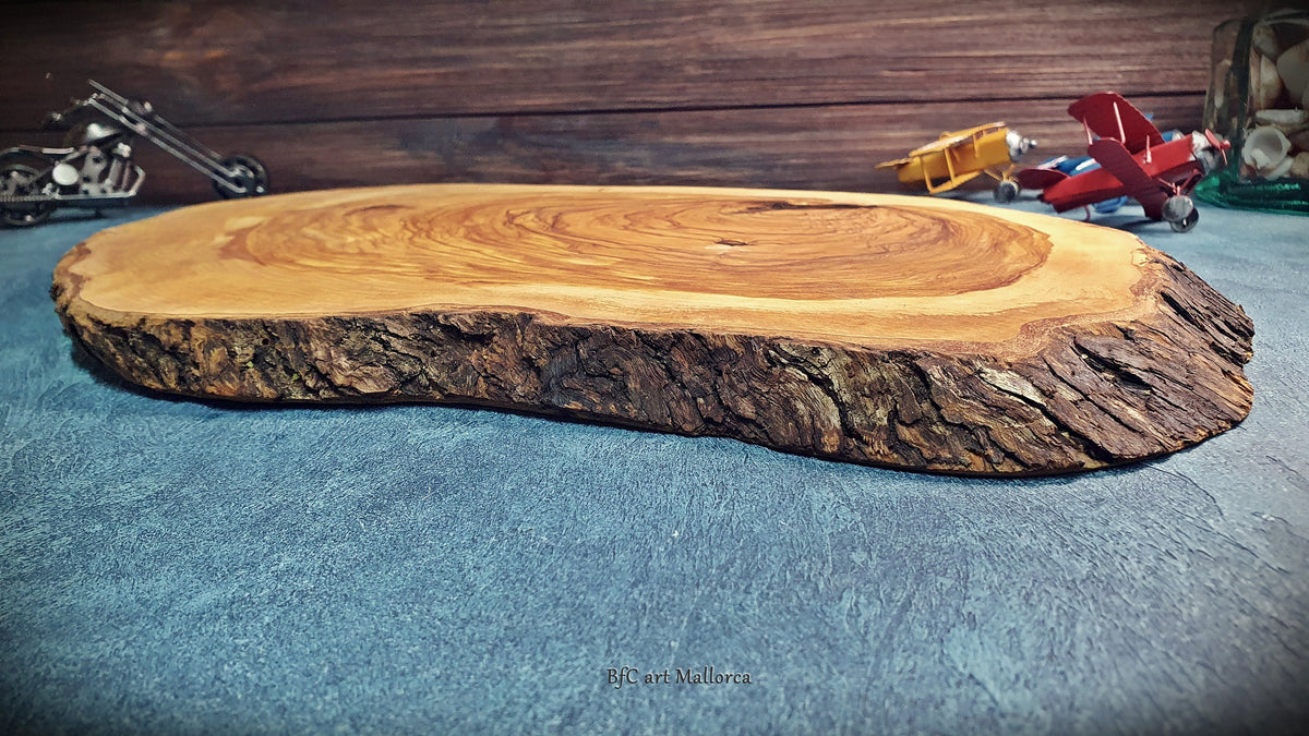 Rustic Olive Wood Cutting Board: Large Kitchen Board with Natural Bark Edge