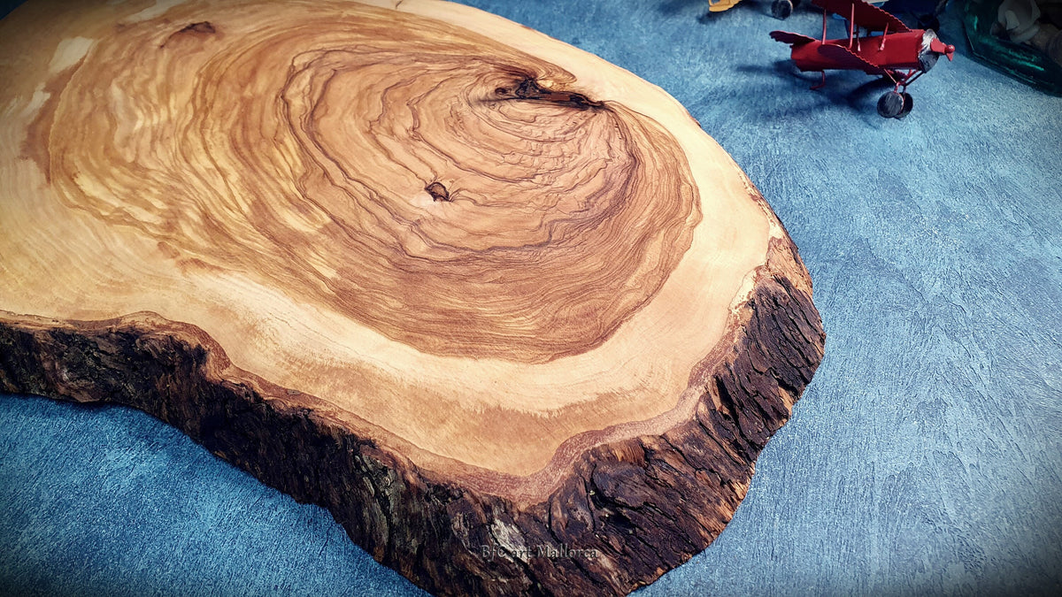 Rustic Olive Wood Cutting Board: Large Kitchen Board with Natural Bark Edge