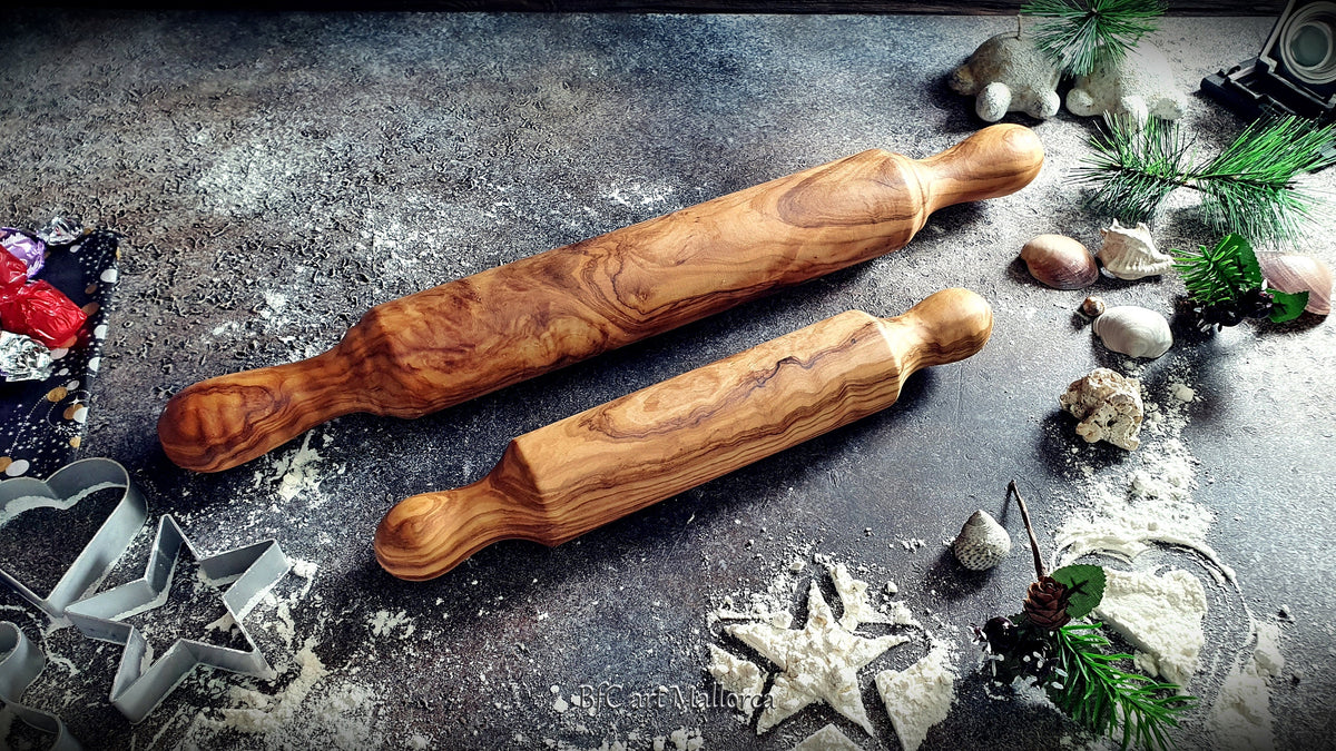 Handcrafted Olive Wood Rolling Pin Set, Traditional Kitchen Decor