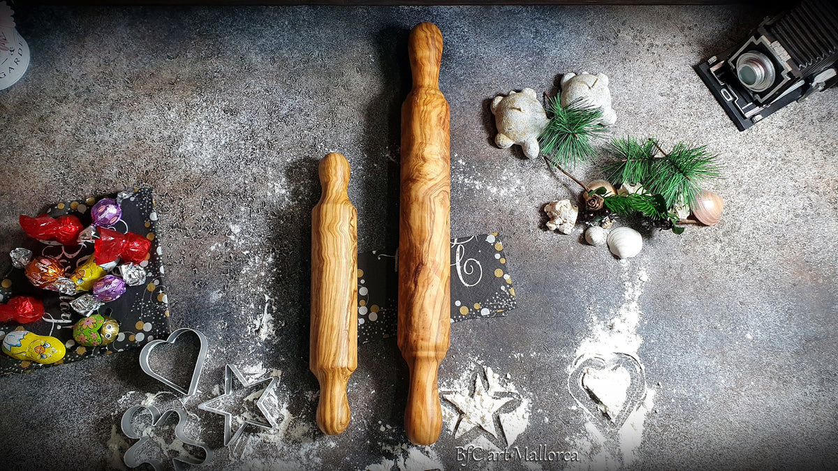 Handcrafted Olive Wood Rolling Pin Set, Traditional Kitchen Decor
