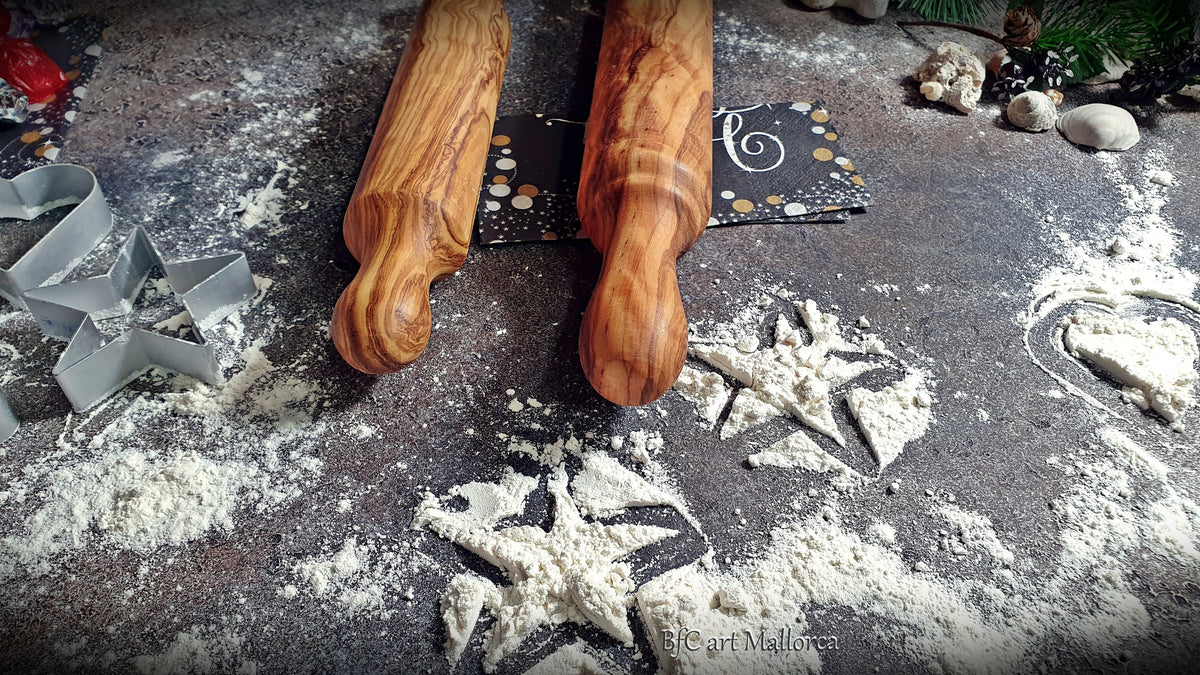 Handcrafted Olive Wood Rolling Pin Set, Traditional Kitchen Decor