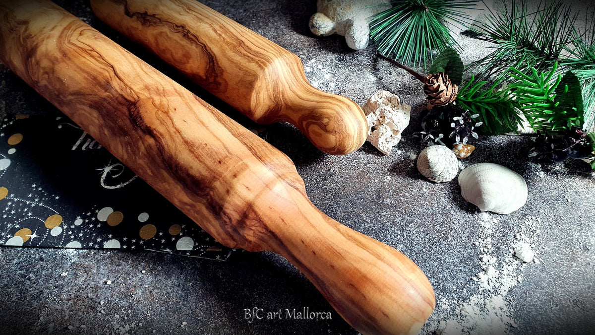 Handcrafted Olive Wood Rolling Pin Set, Traditional Kitchen Decor