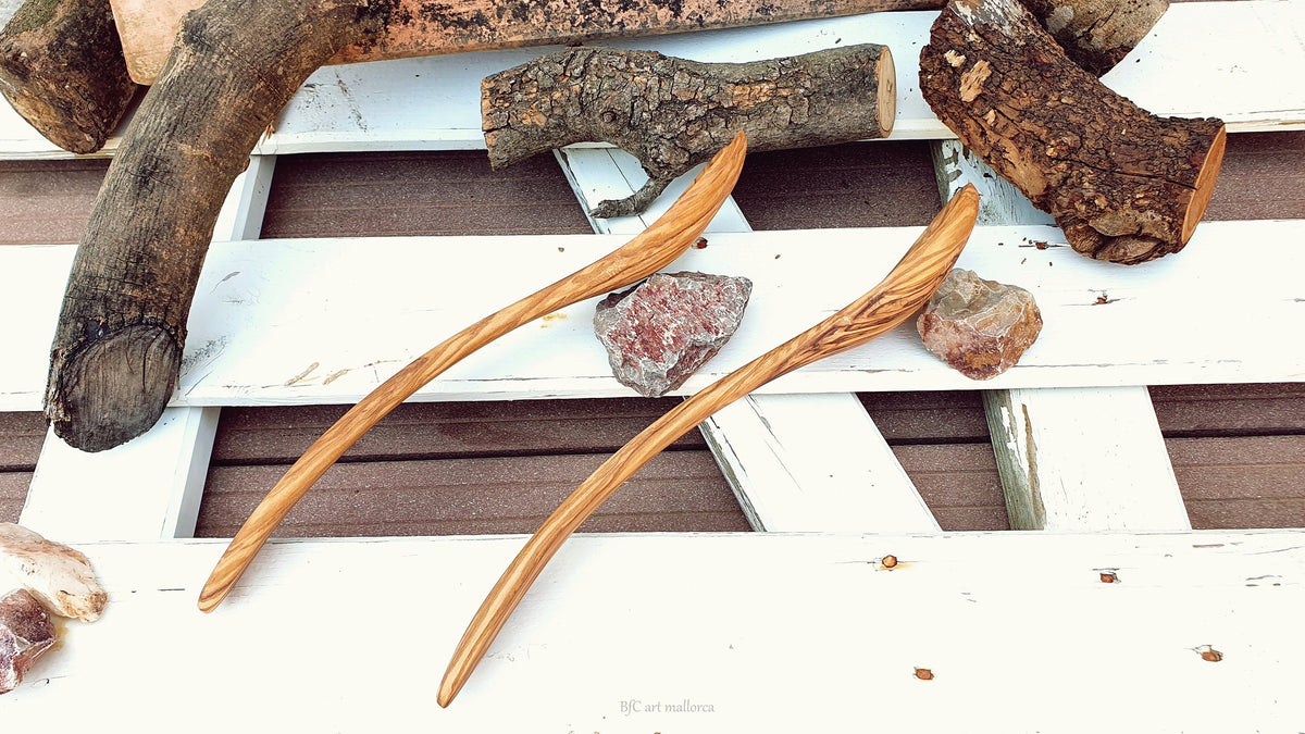 Handmade Olive Wood Salad Servers: Curved Spoon & Fork Set