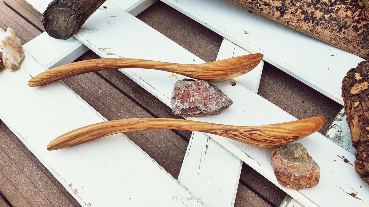 Handmade Olive Wood Salad Servers: Curved Spoon & Fork Set