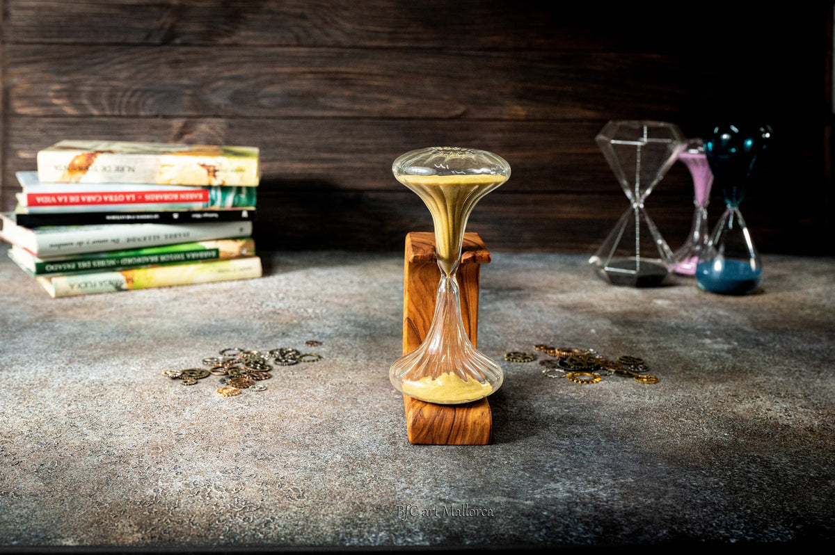 Personalized Olive Wood Hourglass: 10 Min Sand Clock, Handmade
