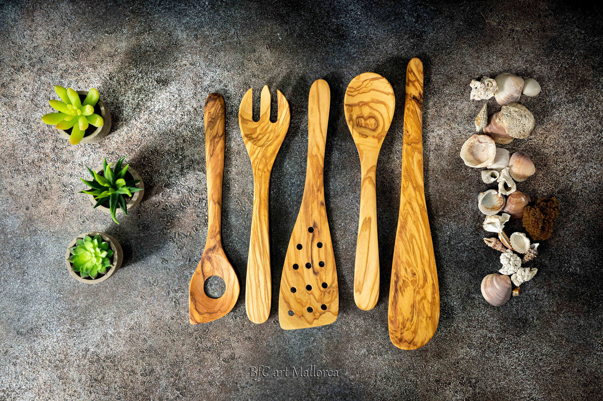Handmade Olive Wood Kitchen Utensil Set, Mallorca Spain