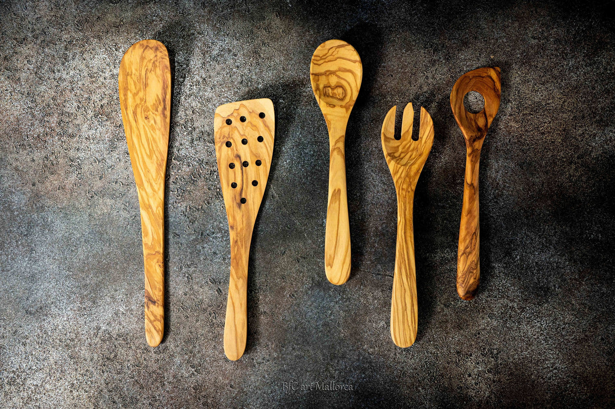 Handmade Olive Wood Kitchen Utensil Set, Mallorca Spain