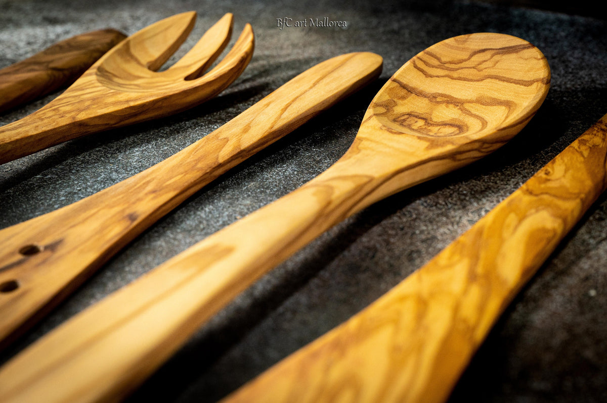 Handmade Olive Wood Kitchen Utensil Set, Mallorca Spain