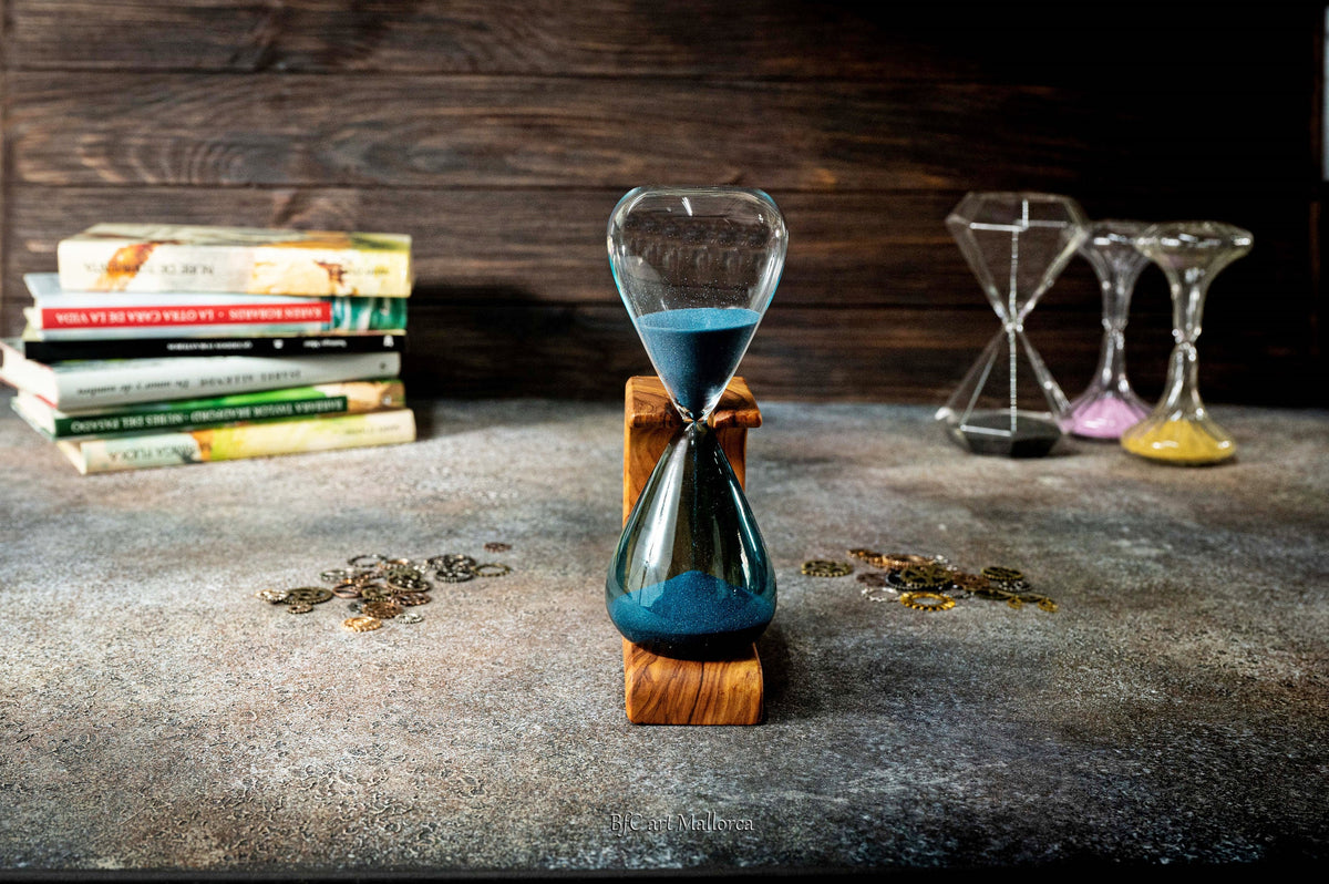 Decorative hourglass holder 15 min olive wood Customizable, sand hourglass timer, minute sand timer