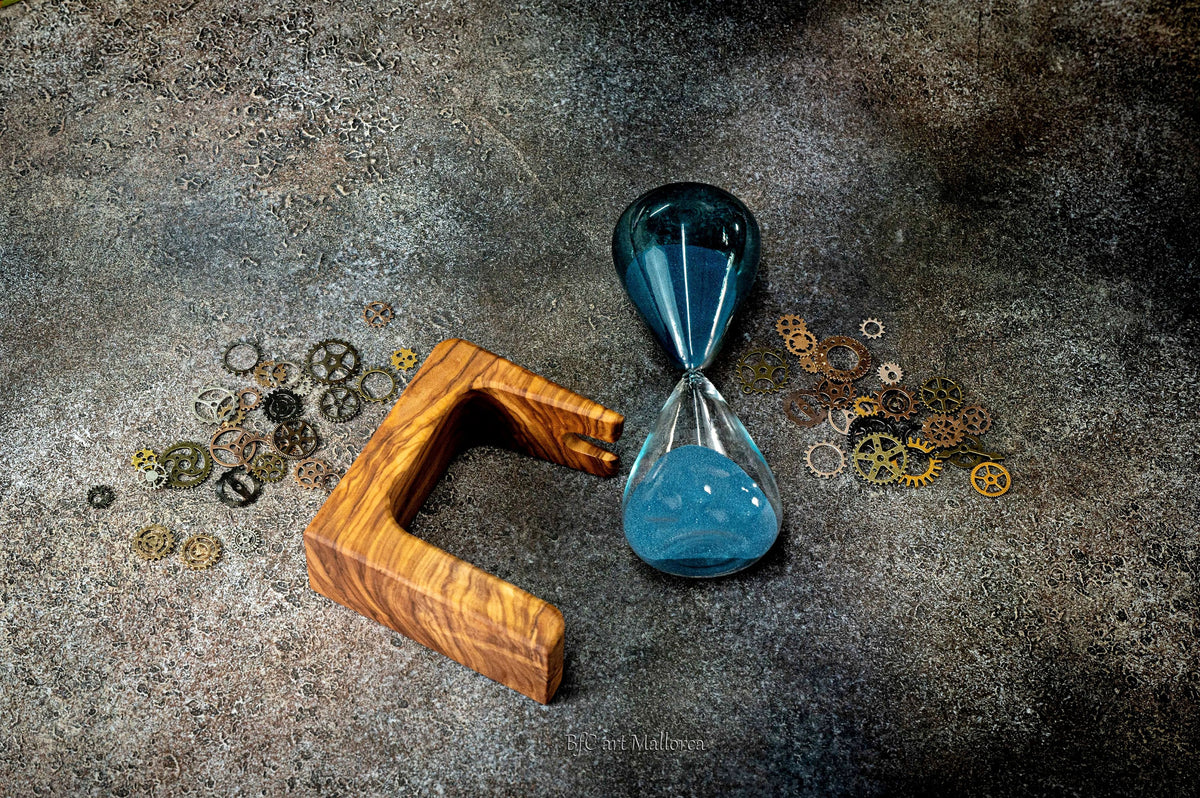 Decorative hourglass holder 15 min olive wood Customizable, sand hourglass timer, minute sand timer