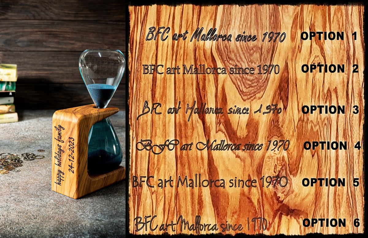 Decorative hourglass holder 15 min olive wood Customizable, sand hourglass timer, minute sand timer