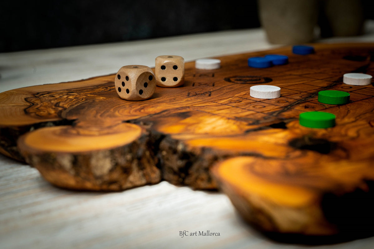 Ludo and Parcheesi strategy Board Game in Olive Wood, Family Board Game, game for kids, Ludo Game Handmade Author Design