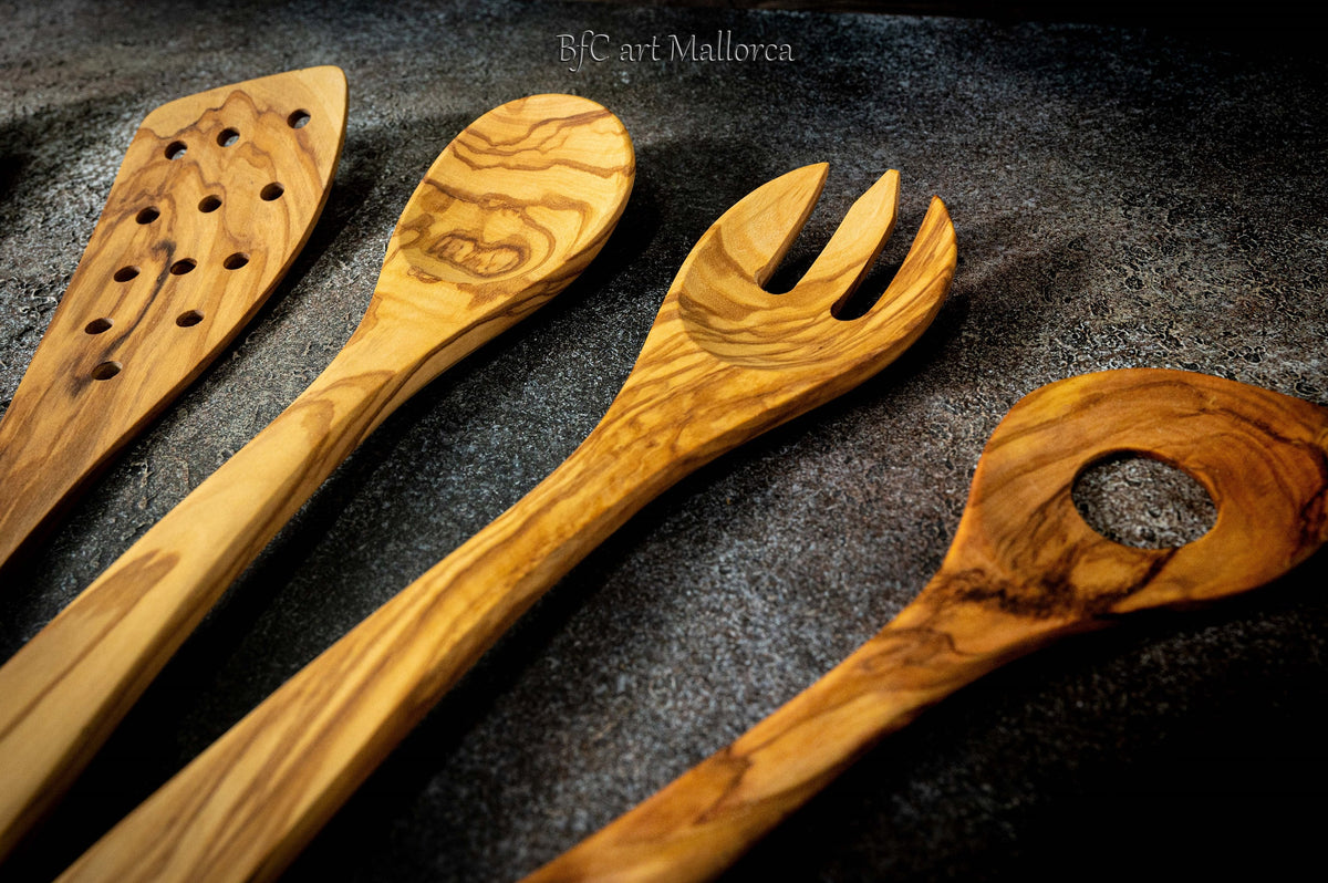 Handmade Olive Wood Kitchen Utensil Set, Mallorca Spain