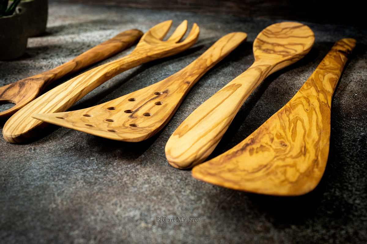Handmade Olive Wood Kitchen Utensil Set, Mallorca Spain